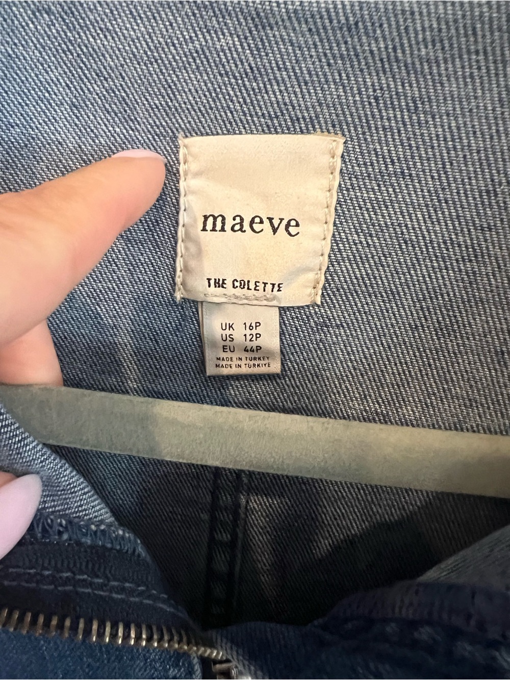 Maeve Dark Blue Denim Zip-Front Jumpsuit with Waist Tie - Picture 2 of 4